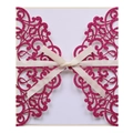Laser cut lavender floral wedding invitation with magenta glitter and cream satin ribbon - Glitter Rose Red