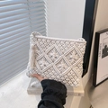 Bohemian cream macrame crossbody bag with long tassels and geometric diamond weaving - Off-white