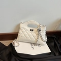 White quilted crossbody bag with silver chain strap and metal ball adjuster detail - Off White