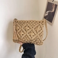 Bohemian hand-woven macrame crossbody bag in khaki with stylish fringe tassels - Khaki
