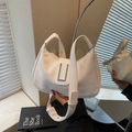 White lychee texture shoulder bag with silver buckle and adjustable wide strap - Off-white