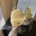 Mini lemon yellow quilted backpack with rhinestone accents and silver chain straps - Yellow