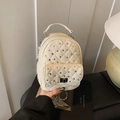 Quilted cream mini backpack with shimmering rhinestones and metal chain straps - White