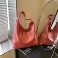 Chic brick red Hobo tote bag in premium matte PU leather with wide shoulder strap - Red