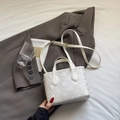Chic cream jacquard bucket bag with retro floral patterns and adjustable shoulder strap - White Without Pendant