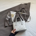Light gray bucket bag with geometric embroidery and top handle on a stylish blazer background - Grey Without Pendant