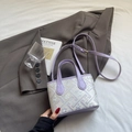 Purple jacquard bucket bag with floral patterns and adjustable PU leather strap - Purple Without Pendant