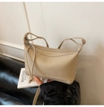Schicke beige Umhängetasche mit Litschi-Maserung, Reißverschluss und langen Lederriemen - Khaki