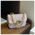 Pink faux crocodile leather mini crossbody bag with gold chain strap and round buckle - Pink