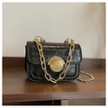 Black girls crossbody bag with crocodile texture and gold circular lock detail - Black