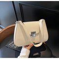 Elegante borsa sottobraccio beige a pieghe con chiusura metallica argento e pelle - Bianco Sporco