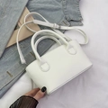 Chic white lychee-patterned bucket bag with silver hardware and adjustable strap - Rice White (No Pendant)