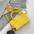 Bright yellow litchi texture crossbody bucket bag with round handles and adjustable strap - Yellow Without Pendant