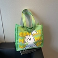 Sac fourre-tout en toile verte avec imprimé lapin mignon et graphismes de lettres - Vert