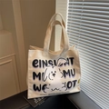 Sac fourre-tout en toile blanc cassé avec motifs de dessins animés et lettres d'art - Blanc Cassé