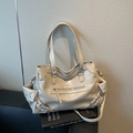 Vintage beige grote tote tas van getextureerd kunstleer met verstelbare riemen - Khaki
