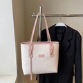 White and pink leather tote bag with lychee texture for office commuting style - Pink Without Pendant