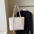 Chic creamy white large capacity tote bag with litchi texture on a designer coat - White Without Pendant