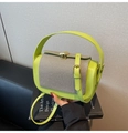 Lime green and grey color-block trendy crossbody box bag with metallic twist lock buckle - Green