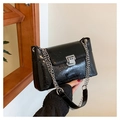 Chic black crocodile pattern shoulder bag with silver chain strap and metal clasp - Black