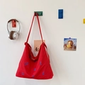 Grand sac fourre-tout rouge en toile avec broderie FUTURE bleue et bandoulières en nylon - Rouge