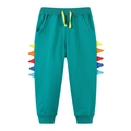 Kids dinosaur style joggers in teal green with colorful 3D fins and yellow drawstring - Lake Blue (3045) / 6Y (120cm)