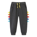 Pantalones deportivos de dinosaurio gris oscuro para niños con aletas 3D y cordón amarillo - Gris Oscuro (3048)