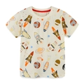 Boys short sleeve cotton t-shirt with colorful hand-drawn space and rocket prints - 6Y (120cm) / Off-white Space Print
