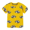 Kids yellow cotton T-shirt featuring all-over cartoon police car prints and crew neck - 6Y (120cm) / Yellow Police Car Print (5190)