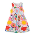 Colorful girls' sleeveless cotton dress with floral, rainbow and strawberry prints - 6Y (120cm) / Multicolor Print (1319)