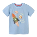 Light blue cotton boy t-shirt with space rocket print and Blast Off slogan - 6Y (120cm) / Light Blue (5198)