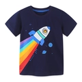 T-shirt bleu marine pour enfants avec motif fusée coloré et texte Blast Off imprimé sur coton - 6 ans (120cm) / Motif de Fusée Cartoon (5200)