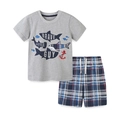 Ensemble d'été en coton pour garçons avec t-shirt imprimé requin et short à carreaux - 6 ans (120cm)