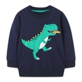 Felpa blu scuro per bambini con stampa di dinosauro verde e polsini a costine - Blu Scuro (8123) / 6 anni (120cm)