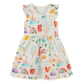 Short sleeve girls cotton dress with colorful cartoon flamingo and rainbow prints - 6Y / 1320 (White Printed)