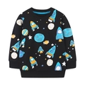 Kinder Sweatshirt in Schwarz mit Weltraum Raketen und Planeten Allover-Druck für Jungen - 6J (120cm) / Weltraumrakete Druck (8116)