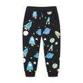 Boys space-themed sweatpants with cartoon rocket planet print and drawstring waist - 6Y (120cm) / Black Space Print(3053)