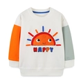 Kinder sweatshirt met zon borduursel en contrast kleurige oranje en groene mouwen - 6 jaar (120cm) / Kleurblok (8121)