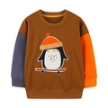 Sweat-shirt marron pour enfants avec manches asymétriques et motif de pingouin mignon - 6 ans (120cm) / Bloc de Couleur Marron (8117)