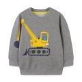 Sweat-shirt gris en coton pour garçon avec motif pelleteuse jaune et chat, haut décontracté - 6 ans (120cm) / Gris (8132)