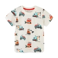Boys white cotton t-shirt with colorful cartoon construction vehicle prints all over - Construction Truck Print (5212) / 6Y (120cm)
