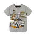 Heather grey cotton T-shirt for boys with cartoon safari animals and giraffe graphic - 6Y (120cm) / Cartoon Safari Adventure Pattern (5218)