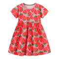 Abito estivo rosa per bambine in cotone con simpatica stampa fragola e taschino sul petto - 7 anni (125cm) / Fragola Rosa (1389)