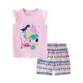 Rosa ärmelloses Mädchen-Baumwollset mit Dinosaurier-Print und gemusterter Shorts - Rosa Dinosaurier Top Und Geometrische Druck Shorts (2221) / 7J (125cm)