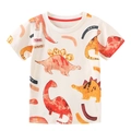 Katoenen kinder t-shirt met kleurrijke dinosaurusprints en rode contrasterende ronde hals - 6 jaar (120cm) / Cartoon Dinosaurus Print (5220)