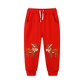 Rote Kinder-Jogginghose aus Baumwolle mit Rentier-Stickerei und Kordelzug für Weihnachten - 2Y(90) / Bestickte rote Hirschhose (3078)