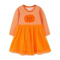 Abito da bambina per Halloween con zucca, maniche a righe e gonna in tulle arancione - Stile Zucca a Righe Arancioni (1422) / 2Y(90cm)