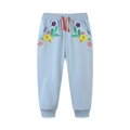 Pantalones deportivos azul claro para niña con bordado floral y cordón naranja - 2Y(90cm) / Azul Claro(3073)