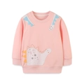 Felpa rosa da bambina con ricamo di dinosauro e punte 3D blu su maniche e spalle - Rosa (8158) / 2Y(90cm)