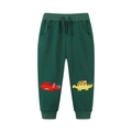 Boy's dark green joggers with cartoon dinosaur embroidery and elastic waistband - 2Y(90cm) / Dark Green